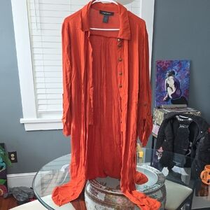 Ashley Stewart Rust Button-Up Shirt Tunic